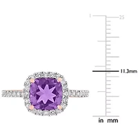 Amethyst & White Topaz Ring Rose Plated Sterling Silver