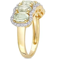 Green Quartz & White Topaz Ring Yellow Plated Sterling Silver