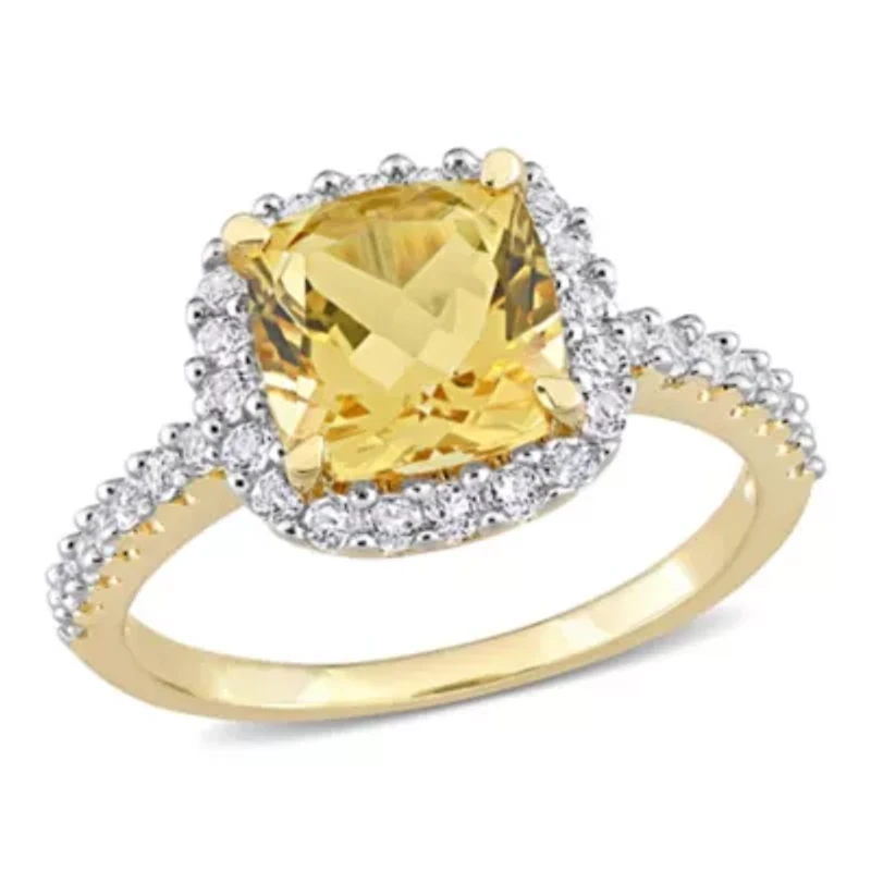 Citrine & White Topaz Ring Yellow Plated Sterling Silver