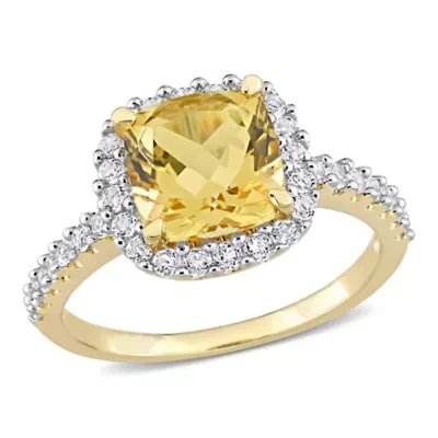 Citrine & White Topaz Ring Yellow Plated Sterling Silver
