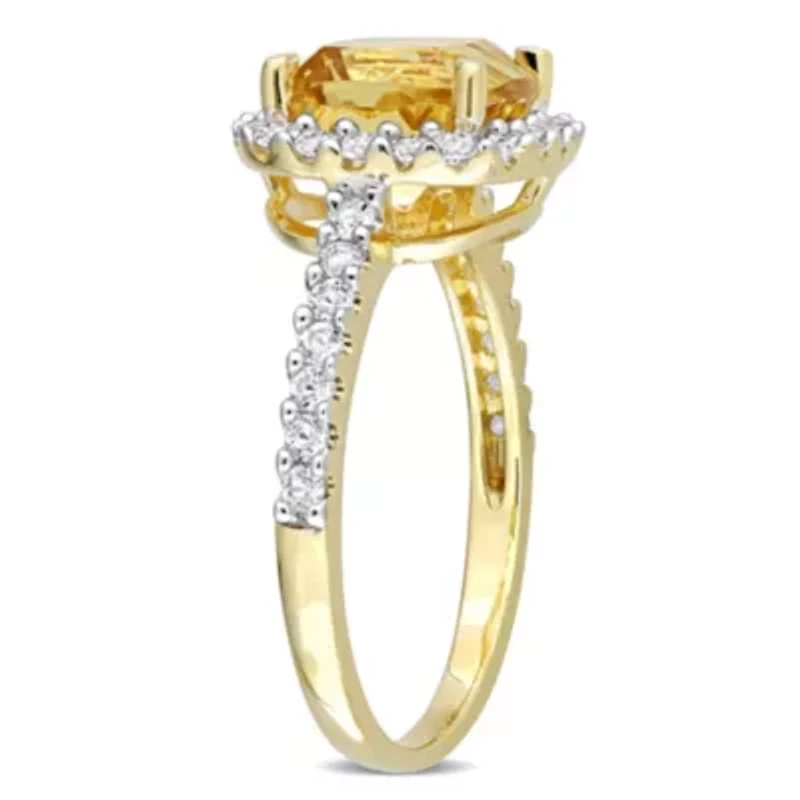 Citrine & White Topaz Ring Yellow Plated Sterling Silver