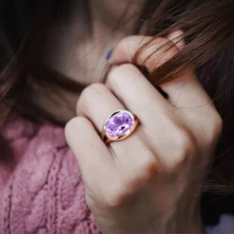 Pink Amethyst Ring Two-tone Sterling Silver