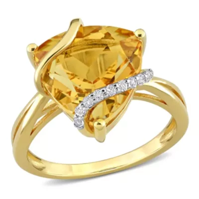 Citrine & White Topaz Ring Yellow Plated Sterling Silver