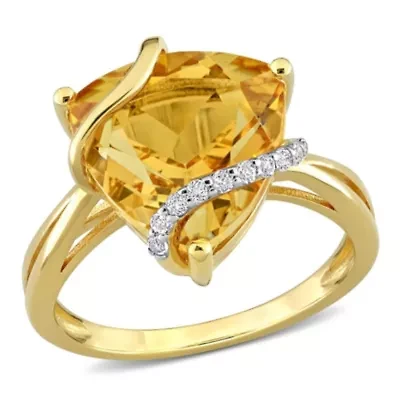 Citrine & White Topaz Ring Yellow Plated Sterling Silver
