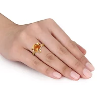 Citrine & White Topaz Ring Yellow Plated Sterling Silver