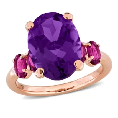 Amethyst & Rhodolite Ring Rose Plated Sterling Silver
