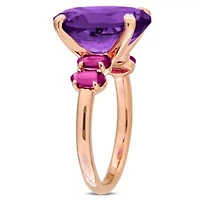 Amethyst & Rhodolite Ring Rose Plated Sterling Silver