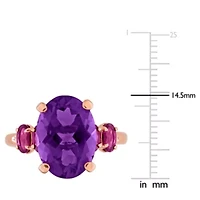 Amethyst & Rhodolite Ring Rose Plated Sterling Silver