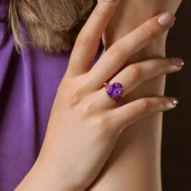 Amethyst & Rhodolite Ring Rose Plated Sterling Silver