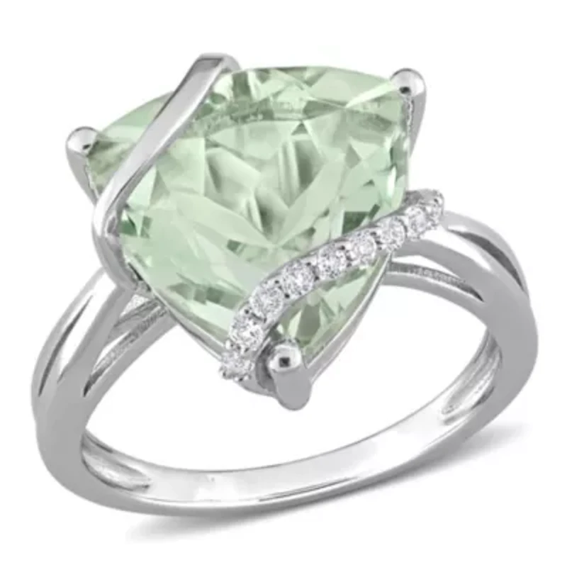 Green Quartz & White Topaz Ring Sterling Silver
