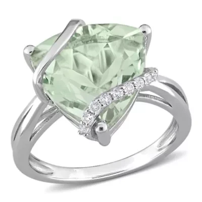 Green Quartz & White Topaz Ring Sterling Silver