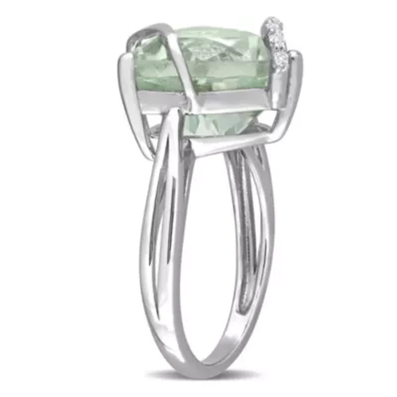 Green Quartz & White Topaz Ring Sterling Silver
