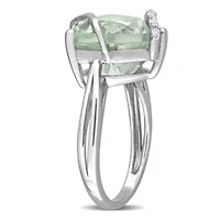 Green Quartz & White Topaz Ring Sterling Silver