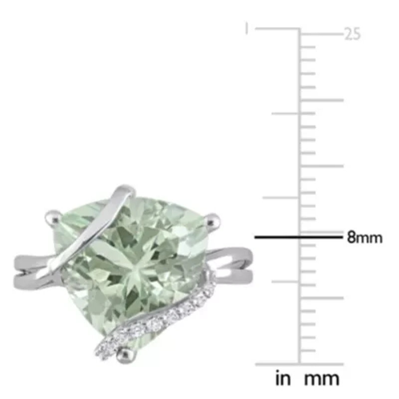 Green Quartz & White Topaz Ring Sterling Silver