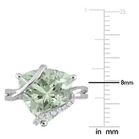 Green Quartz & White Topaz Ring Sterling Silver