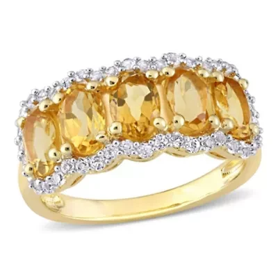 Citrine & White Topaz Ring Yellow Plated Sterling Silver