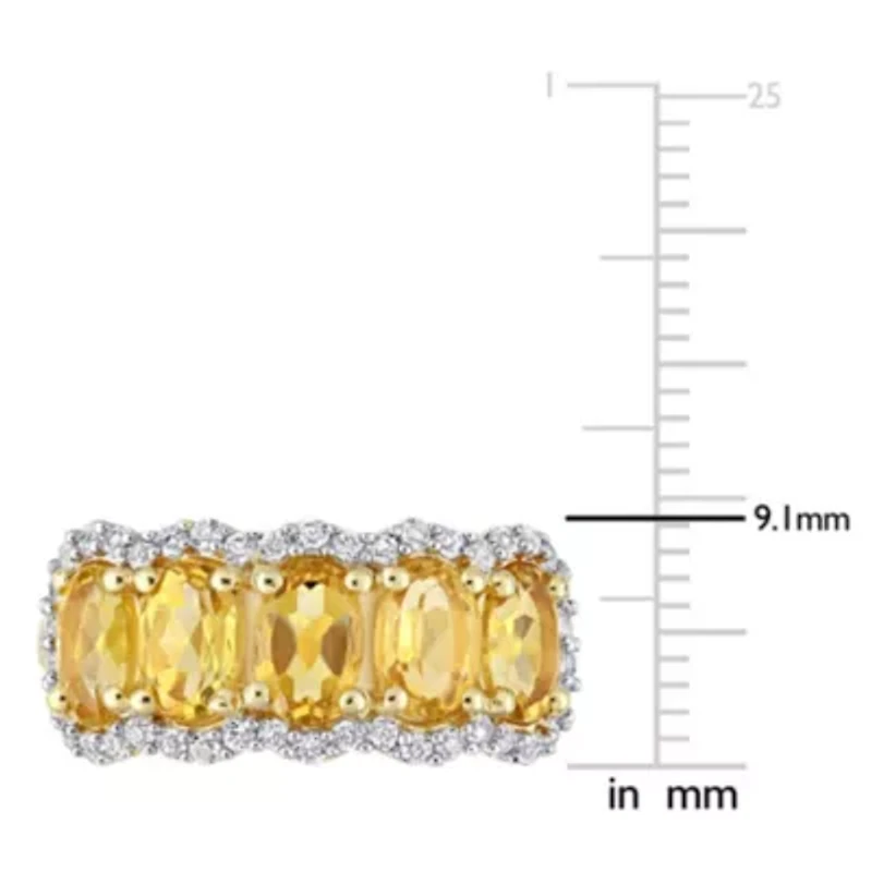Citrine & White Topaz Ring Yellow Plated Sterling Silver