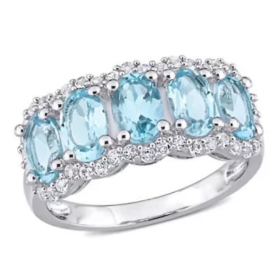 Sky Blue & White Topaz Ring Sterling Silver