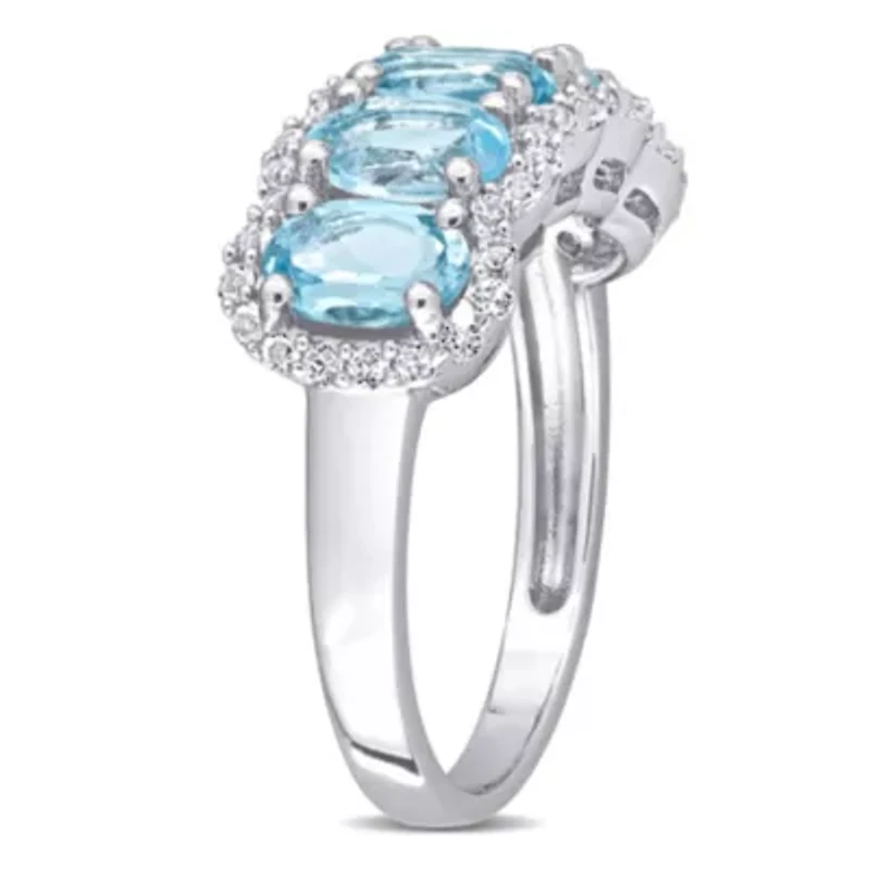 Sky Blue & White Topaz Ring Sterling Silver