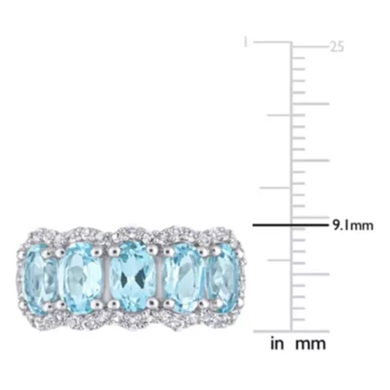 Sky Blue & White Topaz Ring Sterling Silver