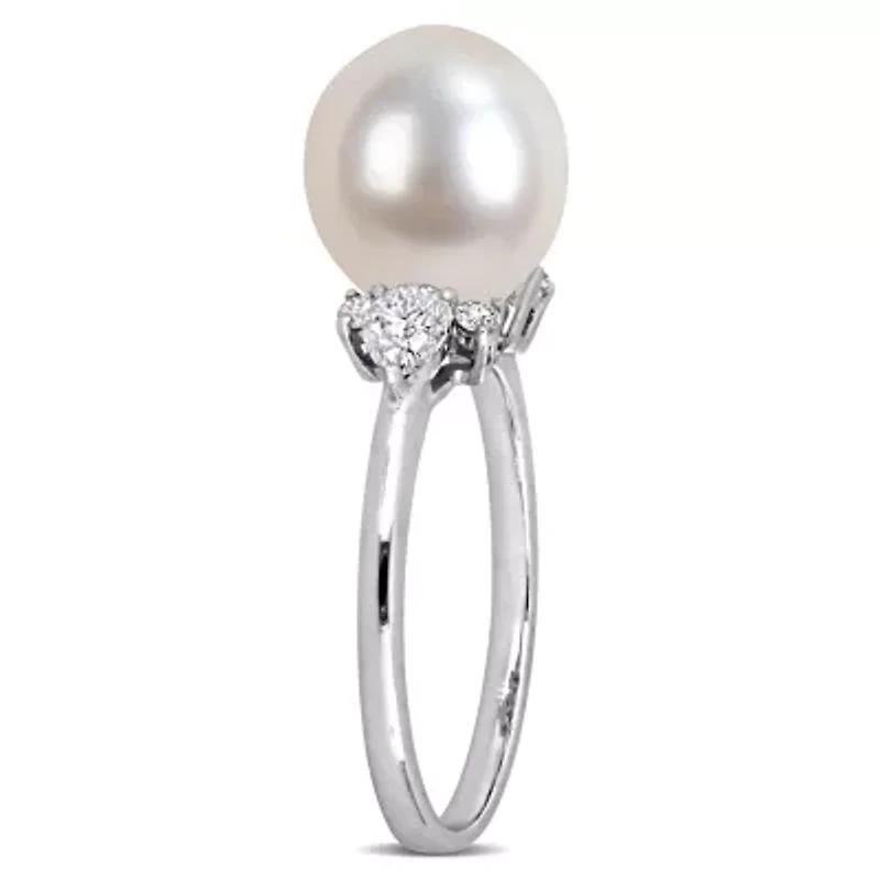 Diamond & 8-8.5mm White South Sea Cultured Pearl Ring 14K Gold