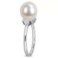 Diamond & 8-8.5mm White South Sea Cultured Pearl Ring 14K Gold