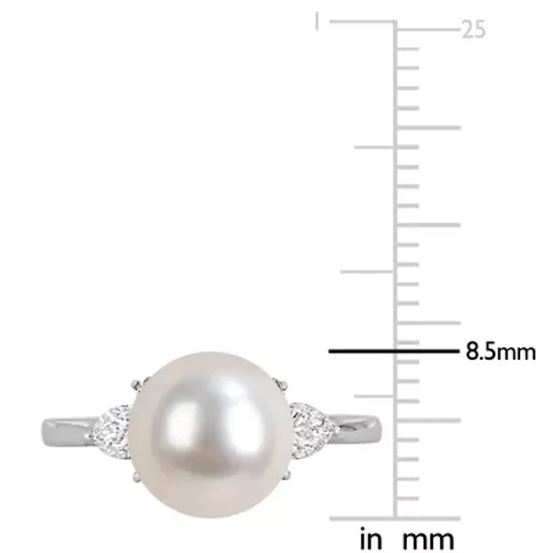 Diamond & 8-8.5mm White South Sea Cultured Pearl Ring 14K Gold