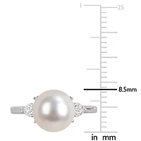 Diamond & 8-8.5mm White South Sea Cultured Pearl Ring 14K Gold