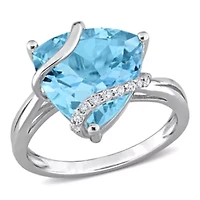 Sky Blue & White Topaz Ring Sterling Silver