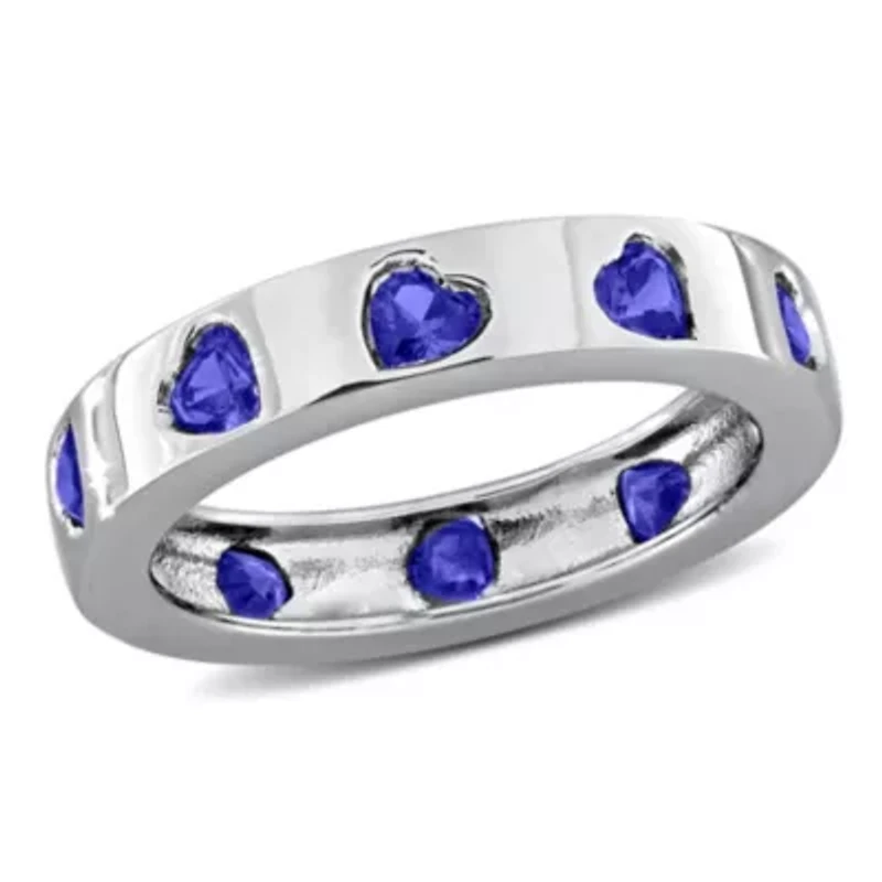 Created Blue Sapphire Ring Sterling Silver