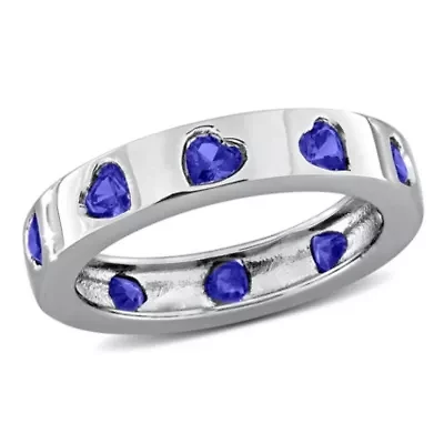 Created Blue Sapphire Ring Sterling Silver