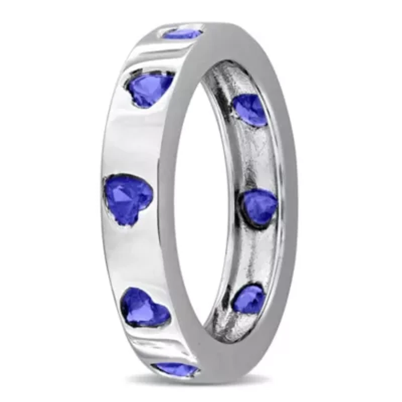 Created Blue Sapphire Ring Sterling Silver