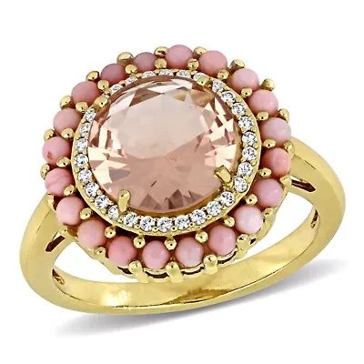 Lab Created Color Gemstone Double Halo Cocktail Ring