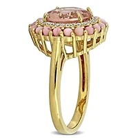 Lab Created White Sapphire, Glass Morganite Orange & Pink Opal Ring Yellow Plated Sterling Silver