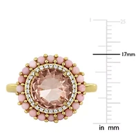 Lab Created White Sapphire, Glass Morganite Orange & Pink Opal Ring Yellow Plated Sterling Silver