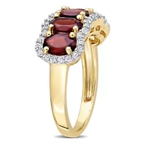Garnet & White Topaz Ring Yellow Plated Sterling Silver