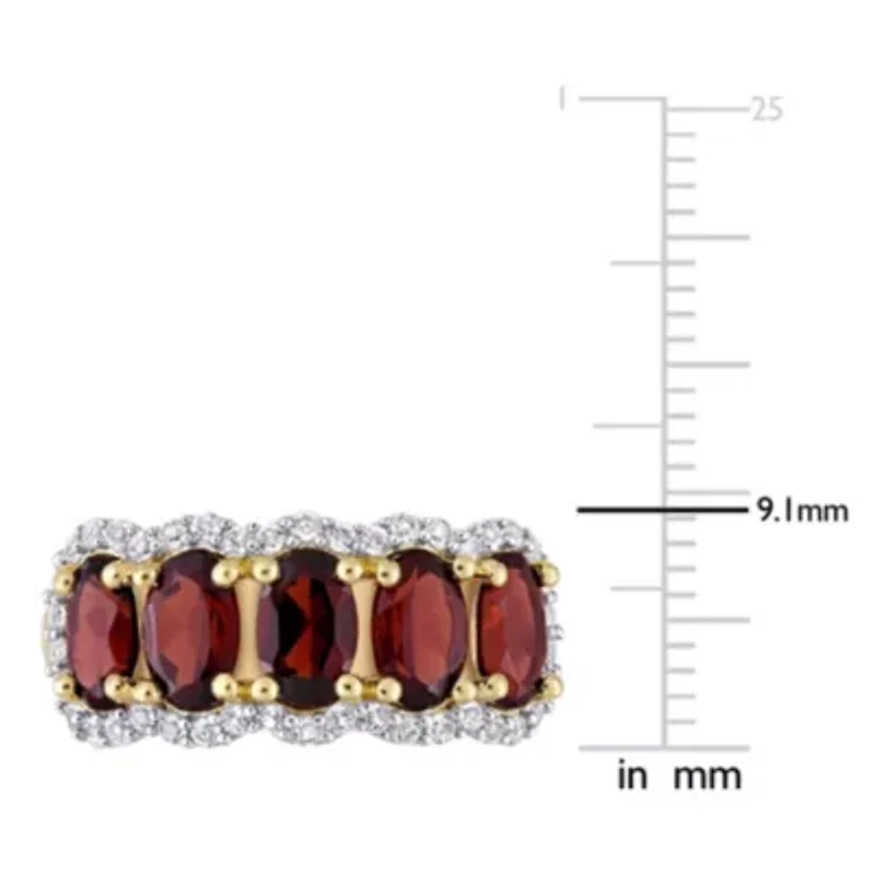 Garnet & White Topaz Ring Yellow Plated Sterling Silver