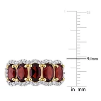 Garnet & White Topaz Ring Yellow Plated Sterling Silver