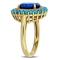 Lab Created Blue Spinel, Compressed Turquoise & White Sapphire Ring Yellow Plated Sterling Silver