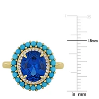 Lab Created Blue Spinel, Compressed Turquoise & White Sapphire Ring Yellow Plated Sterling Silver