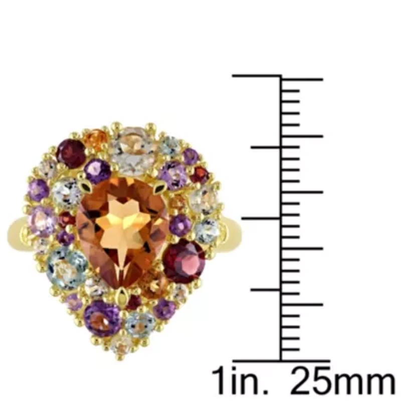 Diamond & Multi Gemstone Ring Yellow Plated Sterling Silver