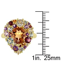 Diamond & Multi Gemstone Ring Yellow Plated Sterling Silver