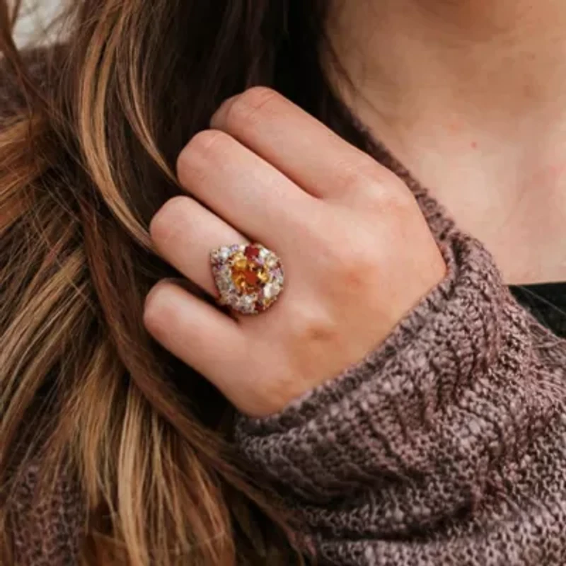 Diamond & Multi Gemstone Ring Yellow Plated Sterling Silver