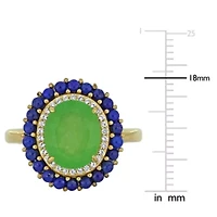 Lab Created Dyed Green Jade, Lapis & White Sapphire Ring Yellow Plated Sterling Silver