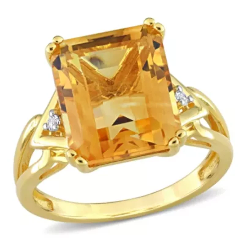 Citrine & White Topaz Ring Yellow Plated Sterling Silver