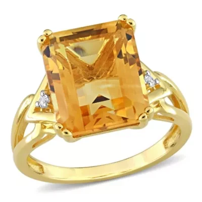 Citrine & White Topaz Ring Yellow Plated Sterling Silver