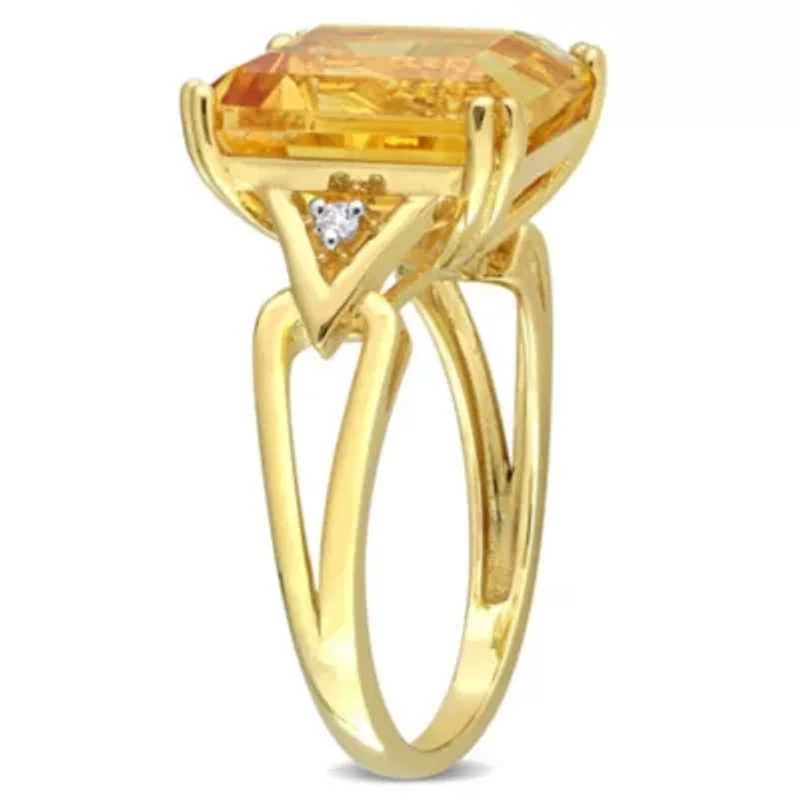 Citrine & White Topaz Ring Yellow Plated Sterling Silver