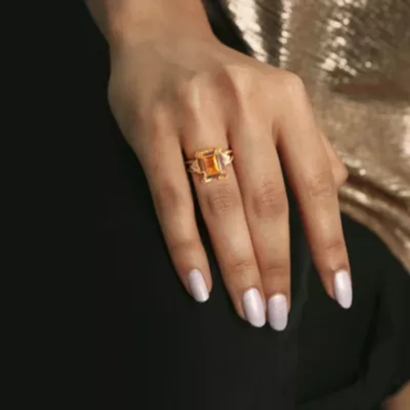 Citrine & White Topaz Ring Yellow Plated Sterling Silver