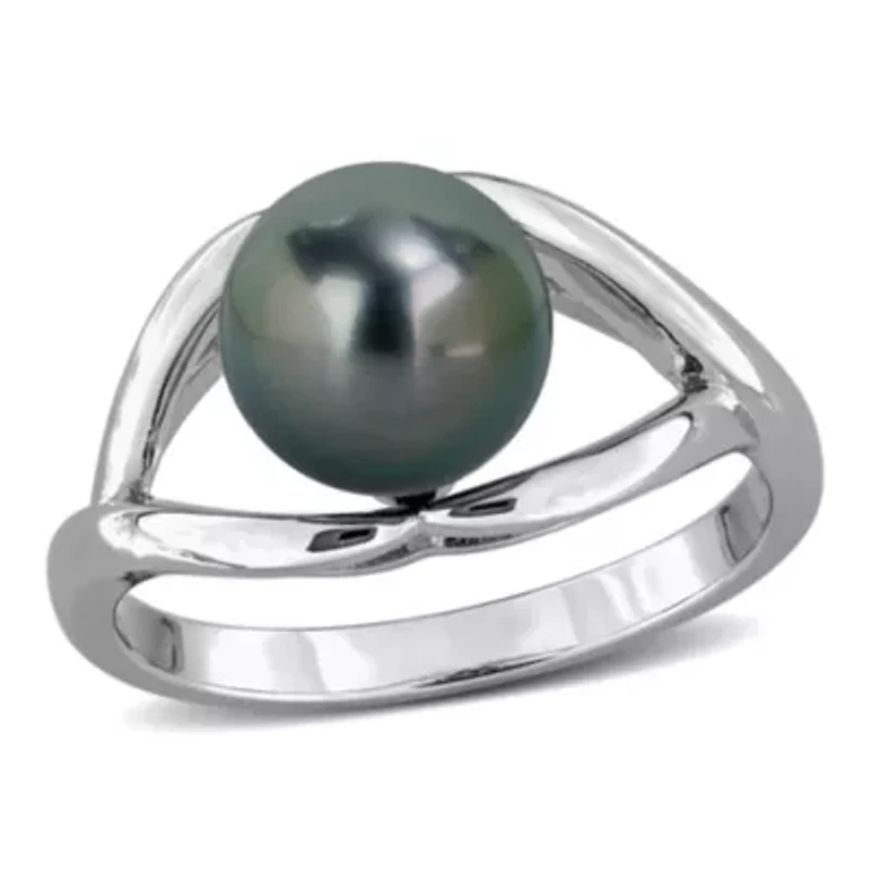 8-8.5mm Black Tahitian Cultured Pearl Ring Sterling Silver