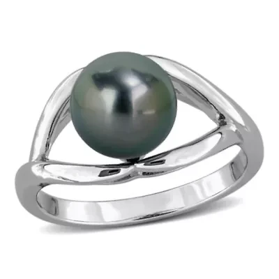 8-8.5mm Black Tahitian Cultured Pearl Ring Sterling Silver